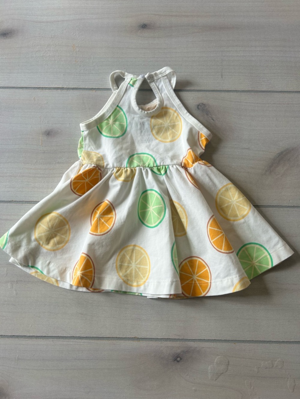 Monica & Andy Organic Cotton Citrus Print Halter Dress - White/Yellow/Green - Picture 4 of 4